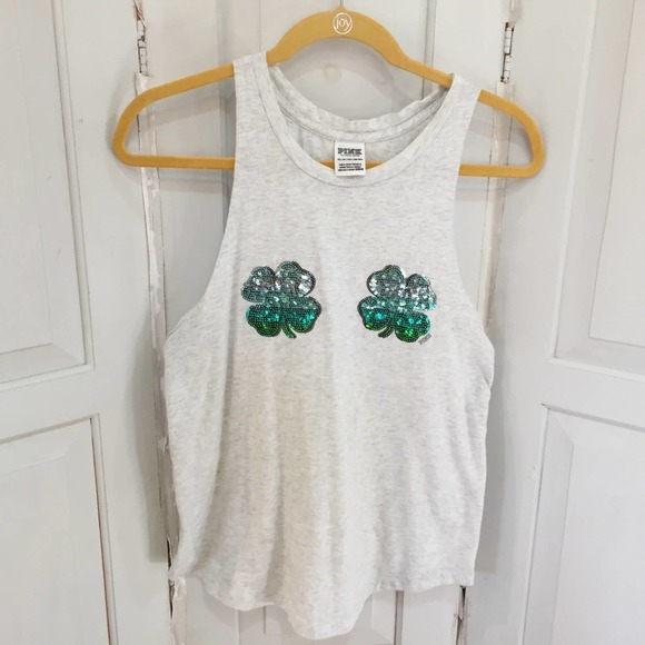 PINK Victoria's Secret Sequin Shamrock Tank - Picture 1 of 15